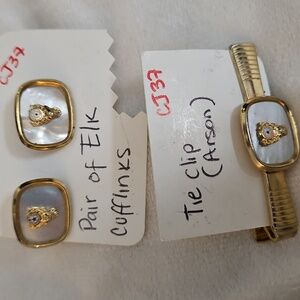ARSON MENS CUFFLINKS AND  TIE CLIP MOTHER OF PEARL Marked Anson‎